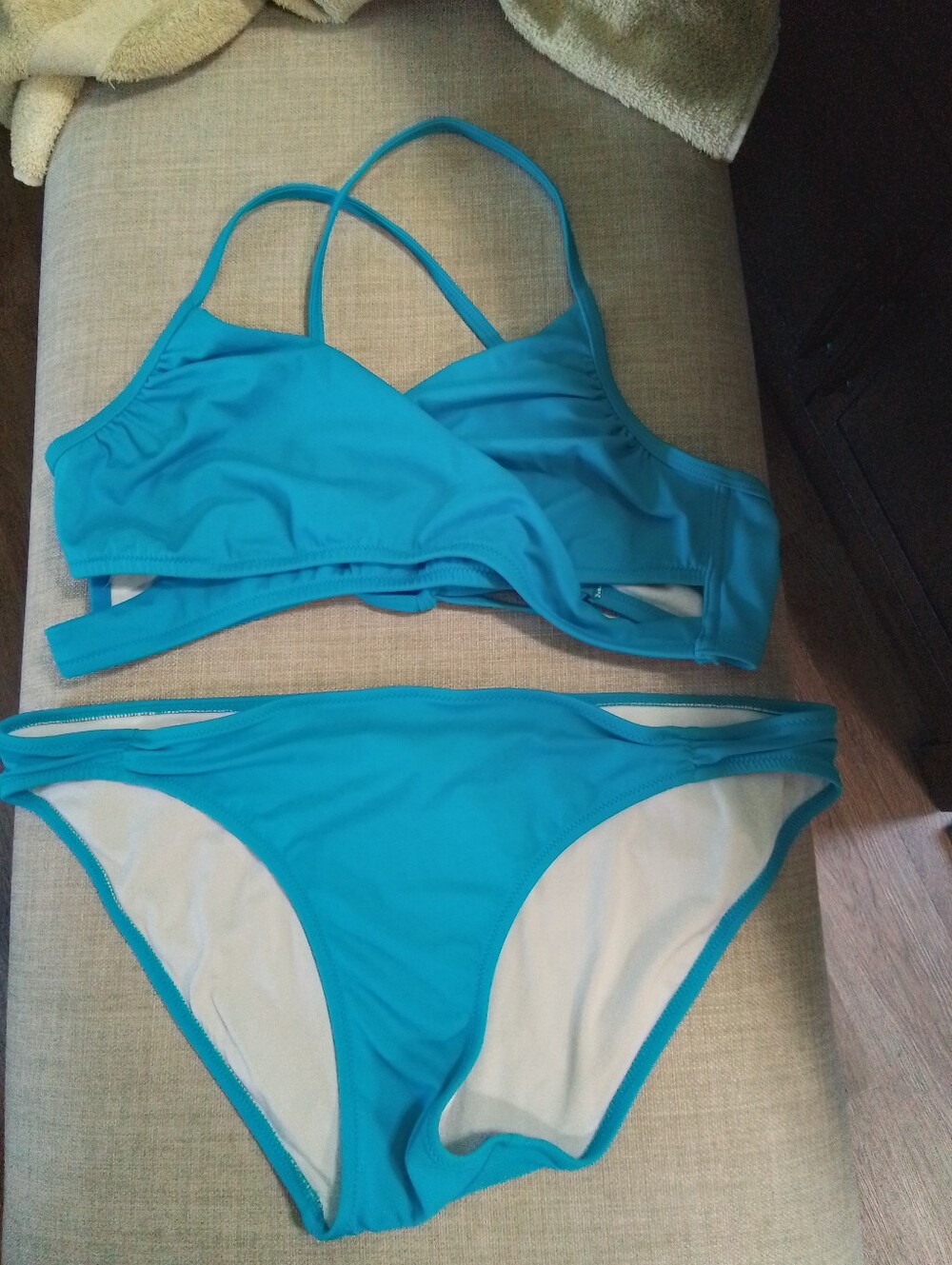 Pink Victorias Secret Blue Women's Two-Piece Swim Bikini - Crossback Top
